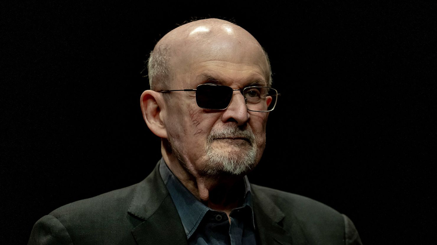 Salman Rushdie poses for a portrait to promote his book "Knife: Meditations After an Attempted Murder", at the Deutsches Theater in Berlin, Germany, on May 16, 2024.