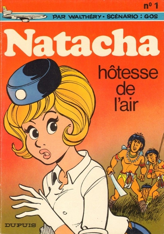Peut être une image de texte qui dit ’n°1 PAR WALTHÉRY SCÉNARIO GOS Natacha hôtesse de l'air DUPUIS’