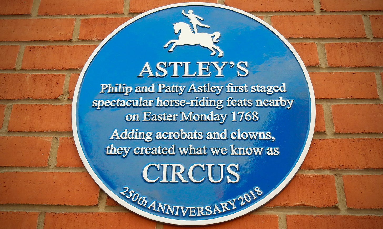 Blue plaque marking the original site of Astley's Circus