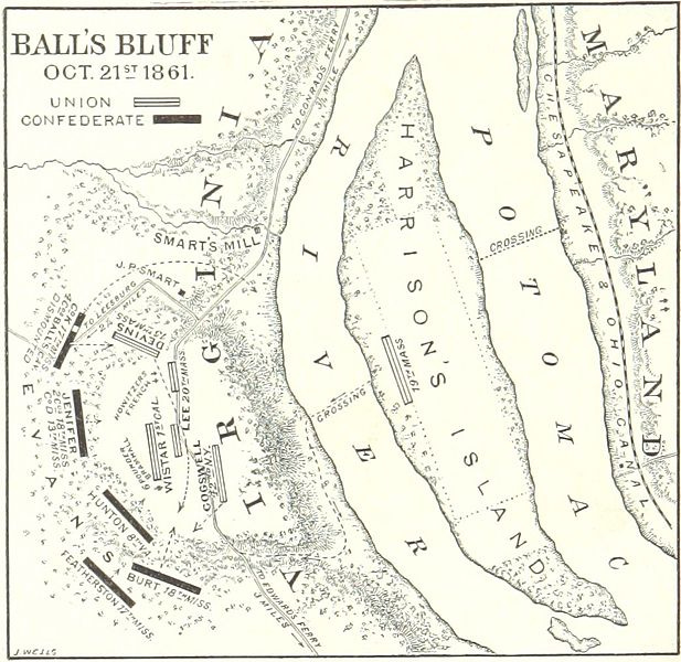 1861 Ball's Bluff map from WikiMedia Commons