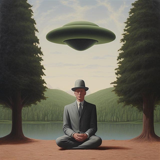 r/midjourney - René Magritte Inspired - Space and UFO Artwork