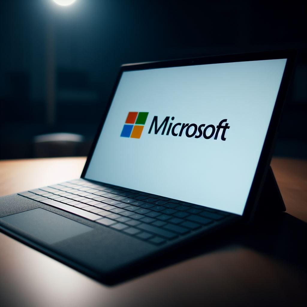 an editorial photo of the microsoft logo on a surface laptop, shot on a fujifilm pro 400 
