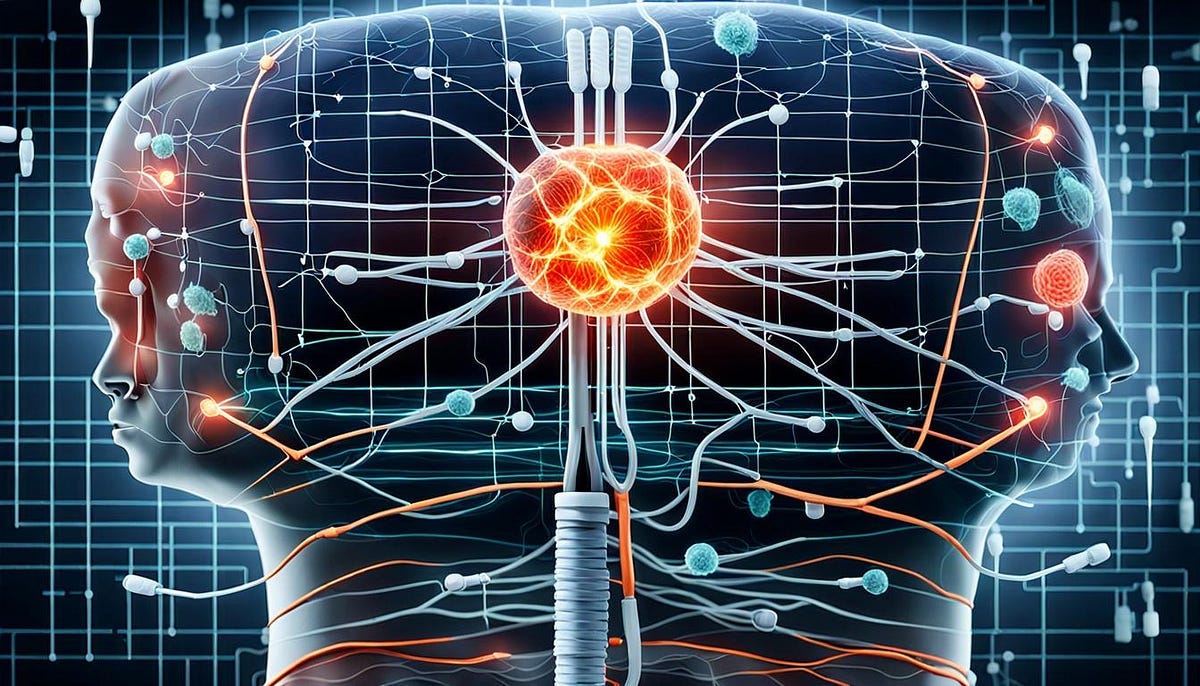 Bioelectronic medicine, artist impression of brain with implants