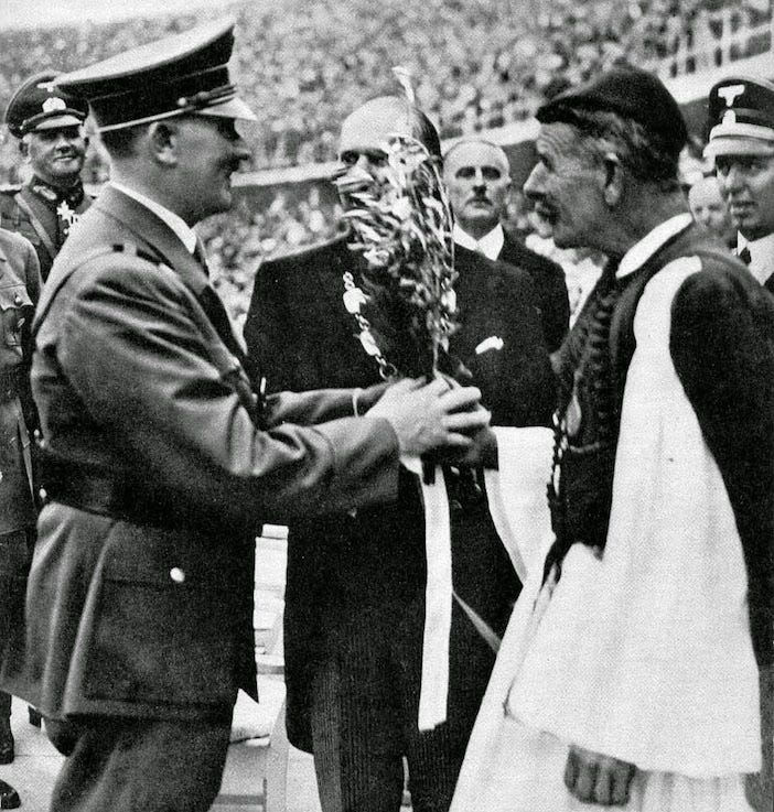 On This Day August 1, 1936: Spyridon Louis Presents Hitler with Olive ...