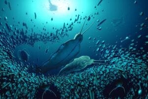 predator worms swimming under water