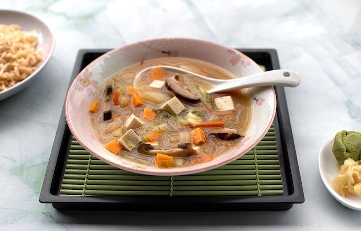 Winter vegetable miso soup with Shiitake mushrooms vegan