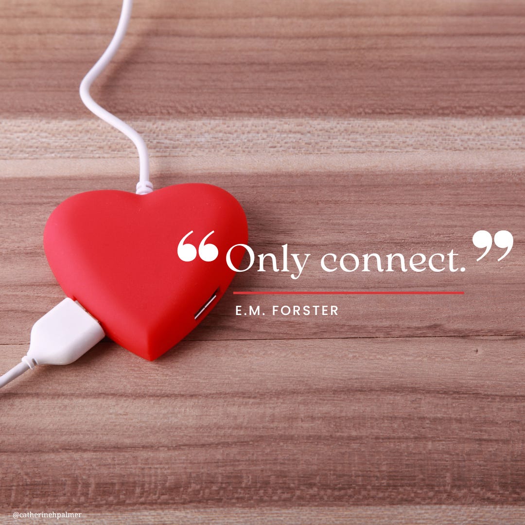 Heart shaped USB connector with quote from E.M. Forster, "only connect"