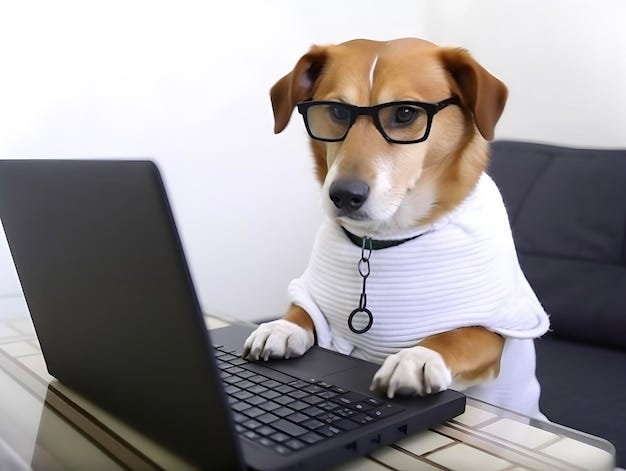 Photo busy pet dog concept of hardworking or work from home