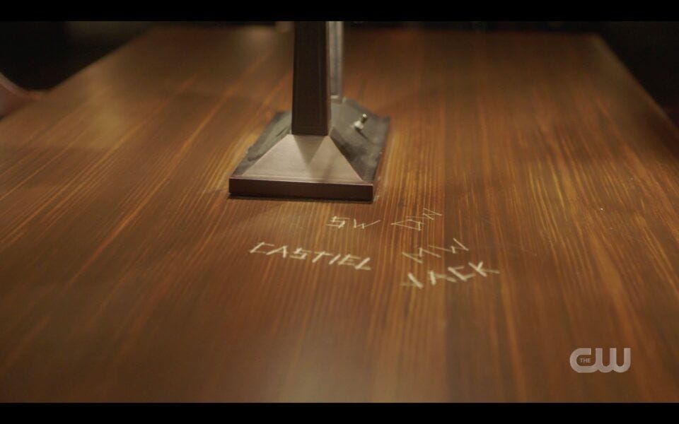 Supernatural Winchester table wih names Jack initials