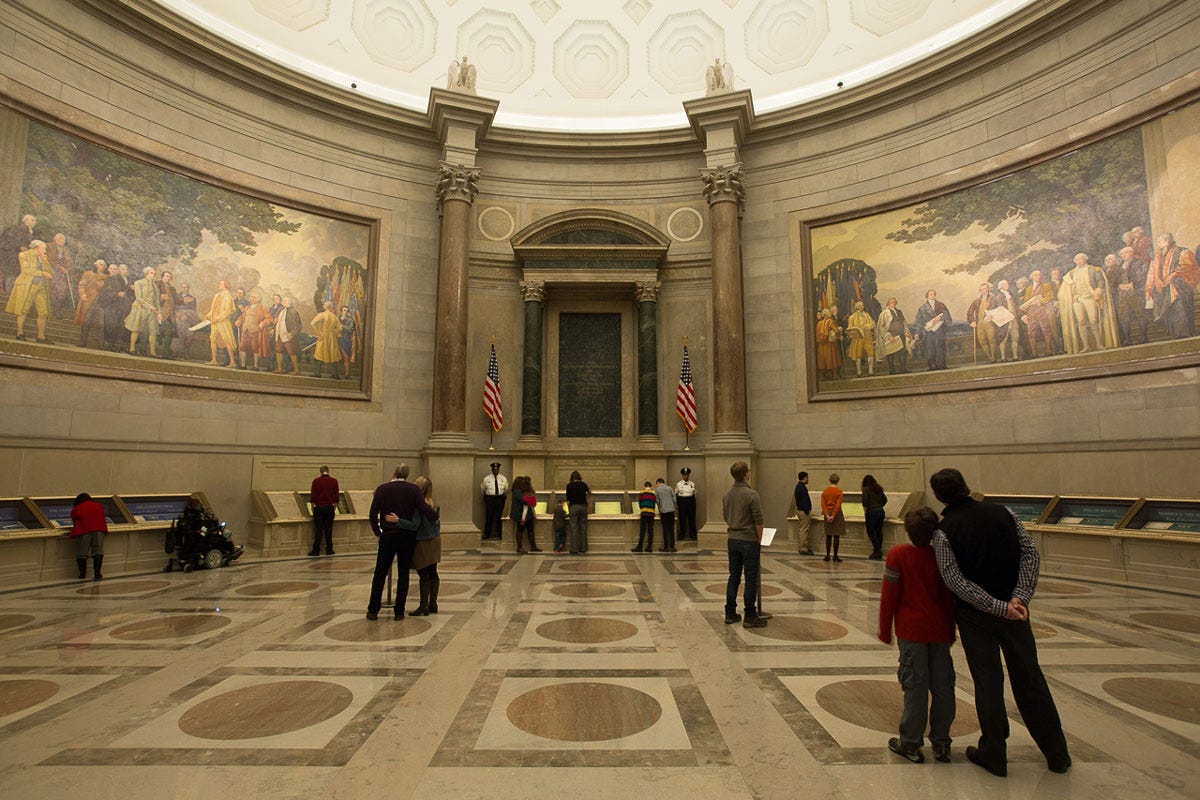 Photo of Visitors in the Rotunda for the Charters of Freedom