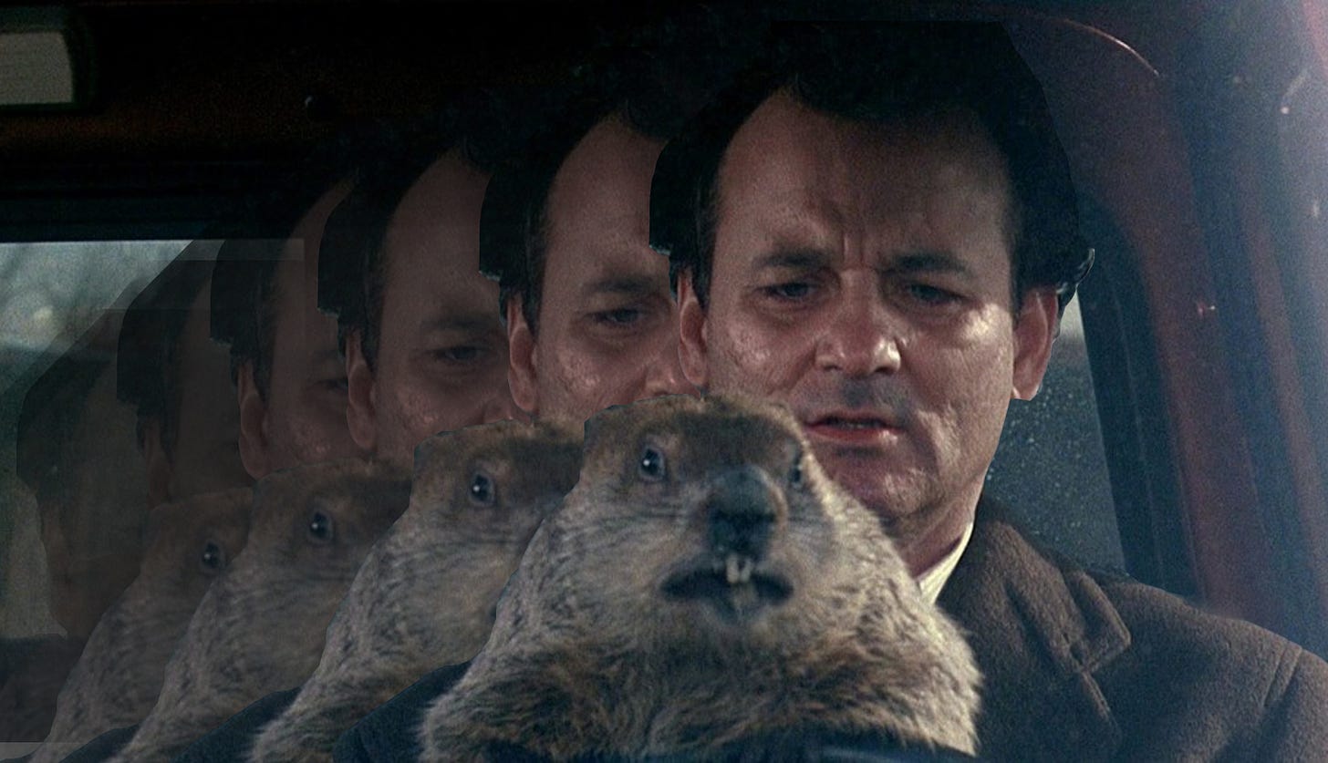 Bill Murray em Feitiço do Tempo (Groundhog Day, 1993).