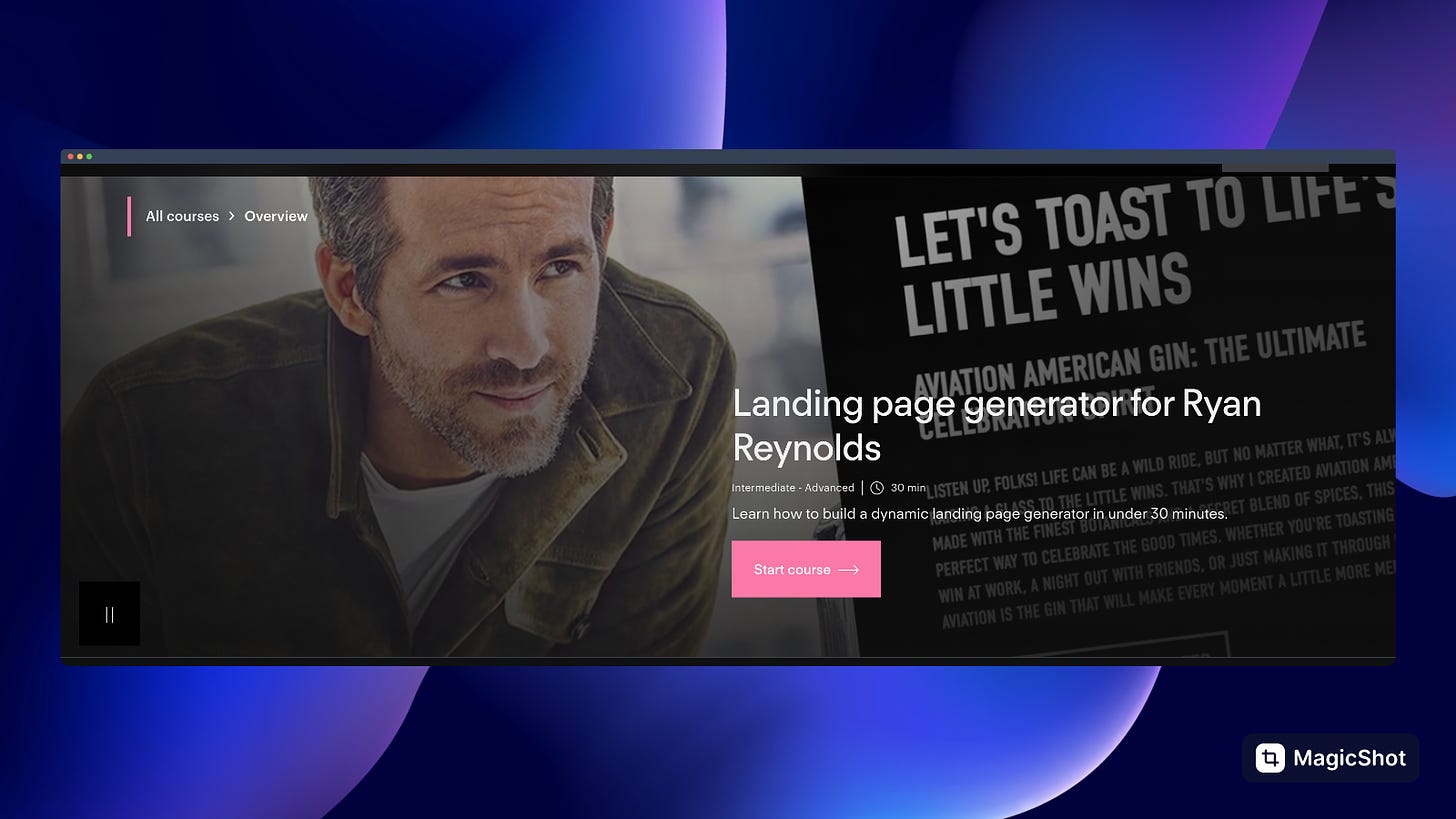 Webflow Course on landing page generator for Ryan Reynolds