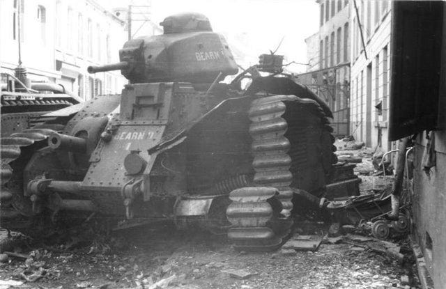 Char B1 bis after being destroyed by its own crew, Beaumont, Belgium, May  1940 : r/TankPorn
