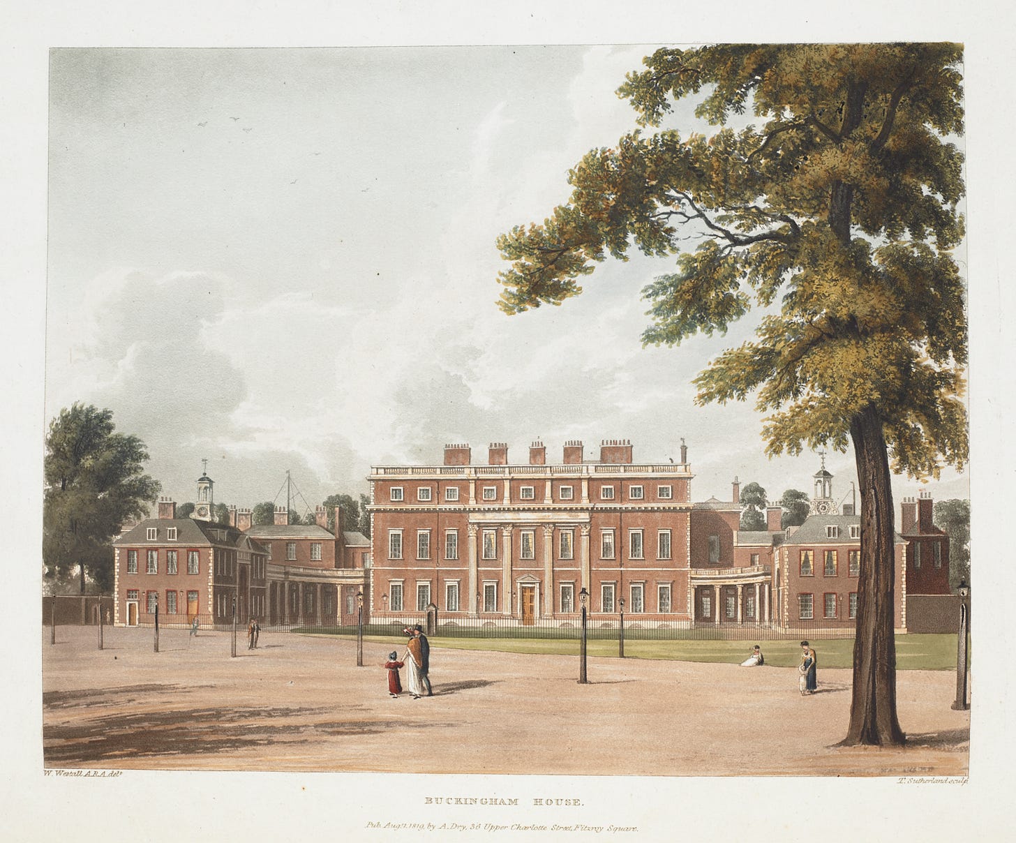 View of Buckingham House, from W.H. Pyne, The History of the Royal  Residences | British Library - Picturing Places | The British Library