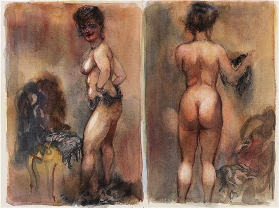 Artwork by George Grosz, Modell in the Studio, undressing, Made of Watercolor