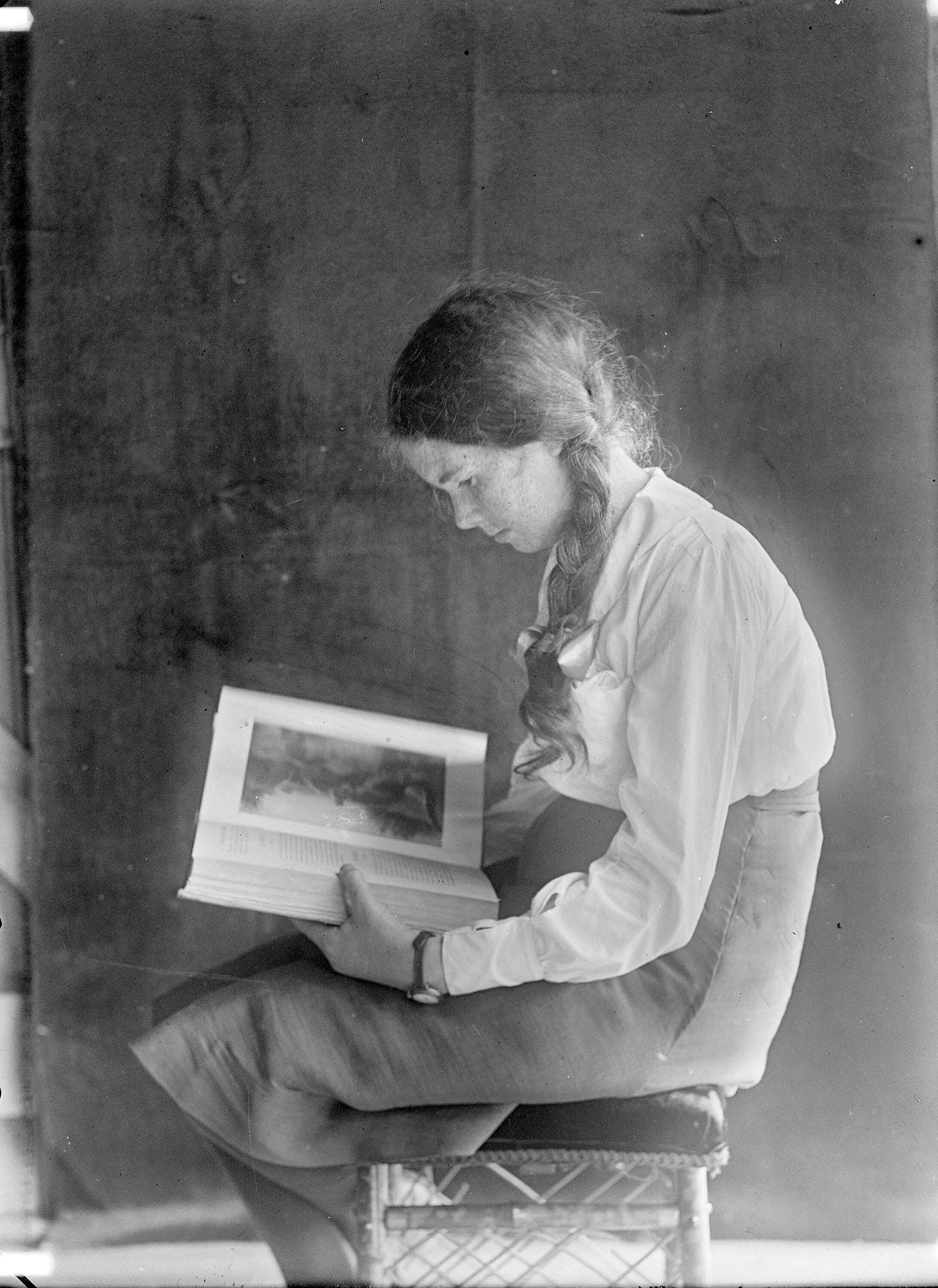 Glass Negative - Jean Wentworth Harvie Reading a Book, Melbourne, circa 1917