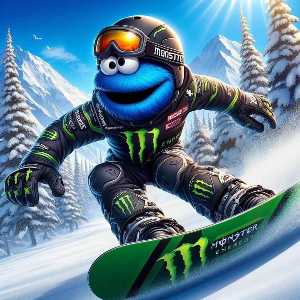 r/weirddalle - Cookie Monster promoting Monster Energy