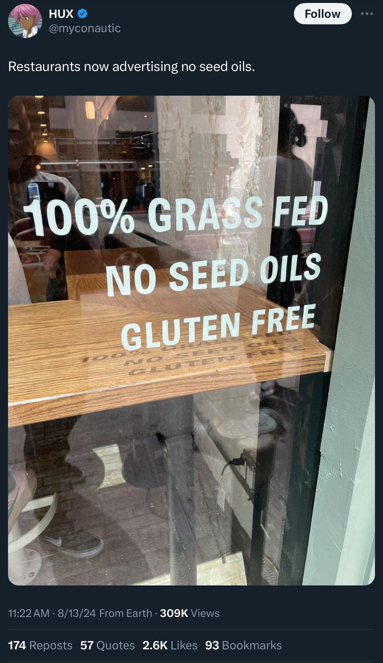 309k people saw this “No Seed Oils” restaurant advertisement :  r/StopEatingSeedOils