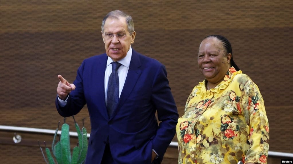 South Africa's Foreign Minister Naledi Pandor and Russia's Foreign Minister Sergei Lavrov speak ahead of a bilateral meeting, in Pretoria, South Africa, January 23, 2023. 