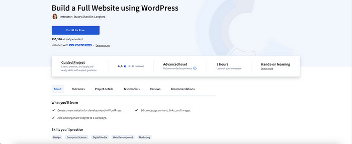 Build a Full Website Using WordPress on Coursera Build a Full Website Using WordPress on Coursera