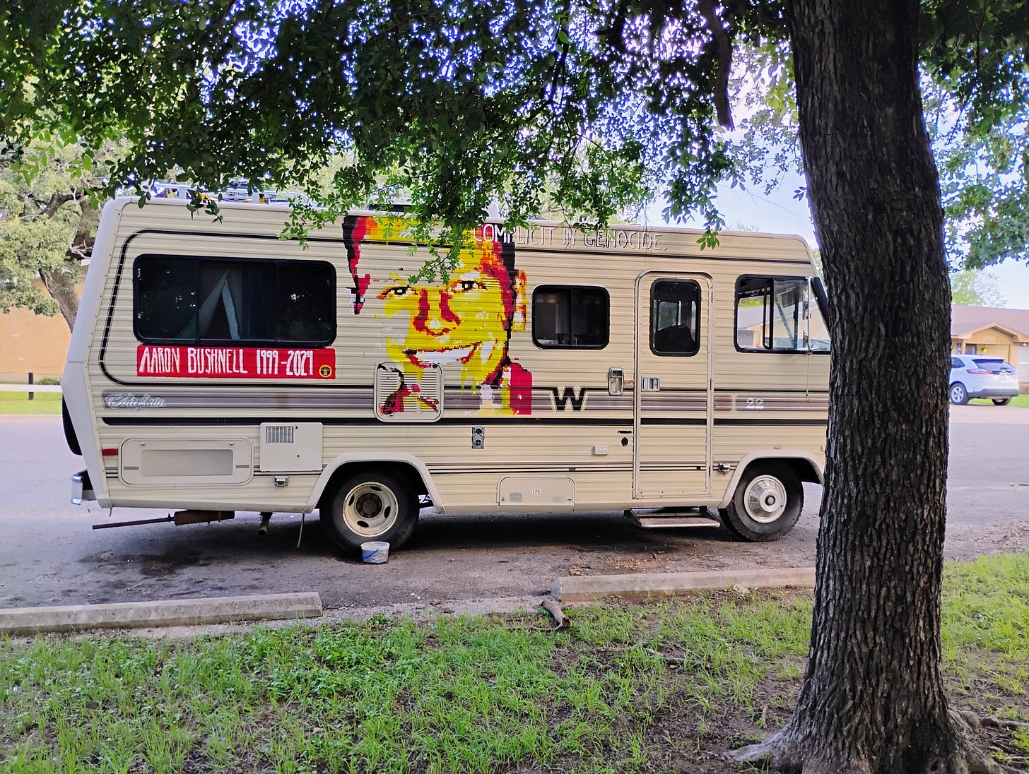 My RV with the mural of Aaron Bushnell on the side. My RV with the mural of Aaron Bushnell on the side.