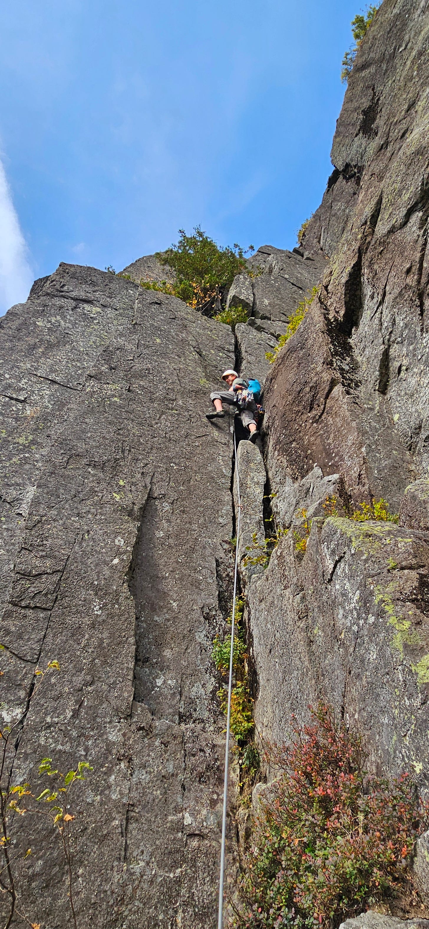 rock climbing the Diagonal in the Adirondacks 