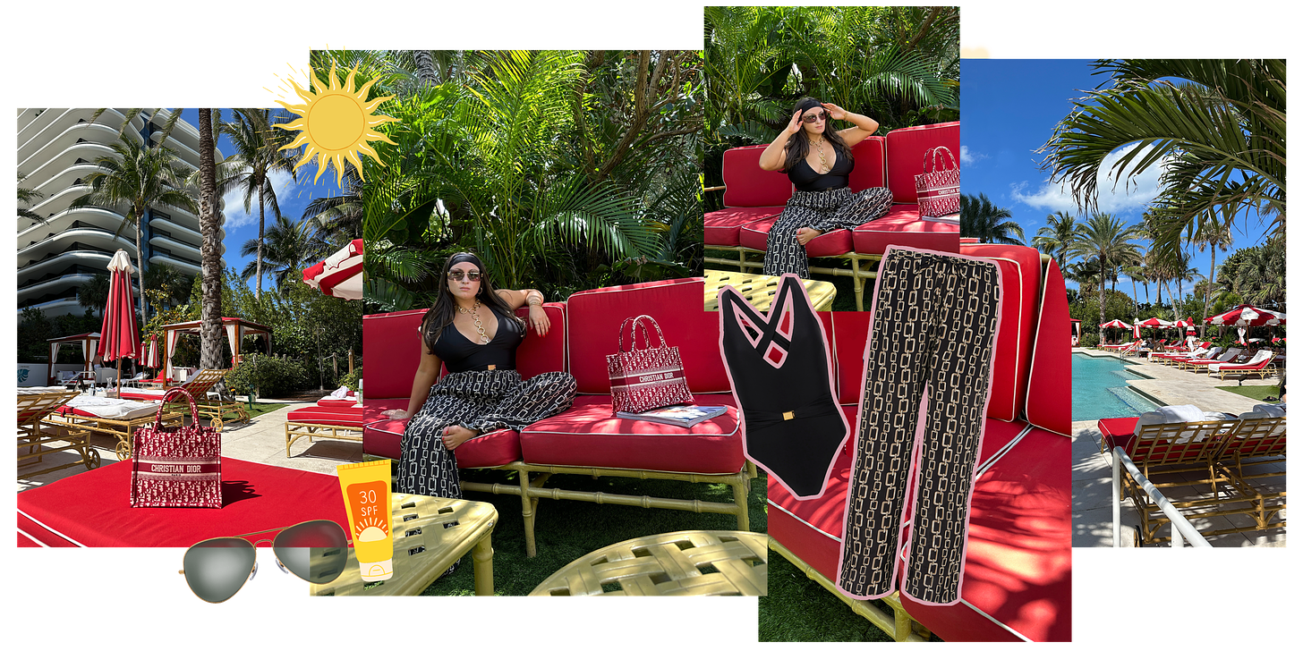 Images of Bella in L'Agence swimwear poolside at Faena.