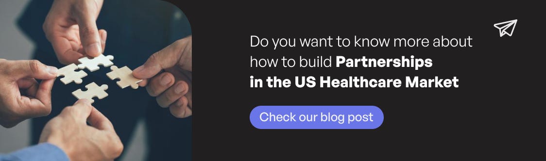Banner that reads: "Do you want to know abour how to build partnerships in the US Healthcare market?" and a cta