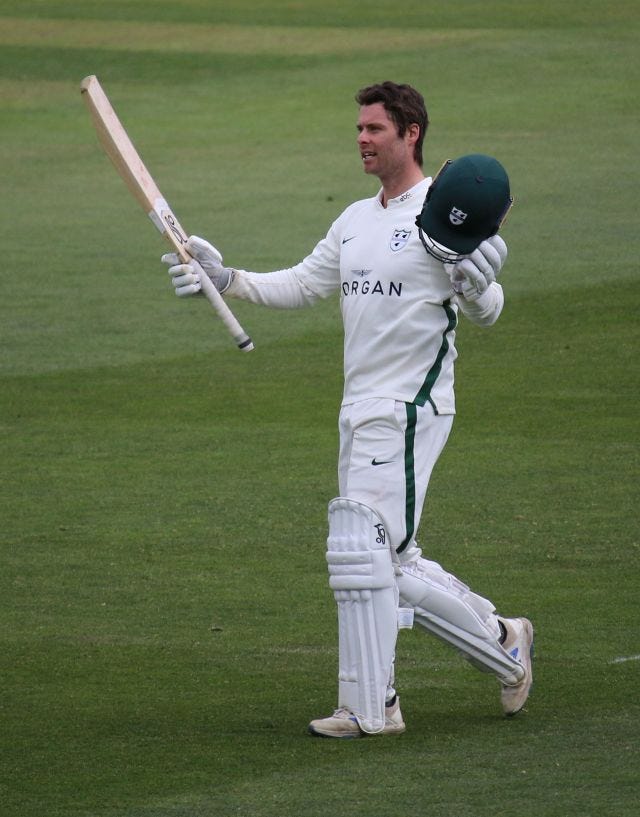 Jake Libby brings up his century for Worcestershire at Chelmsford