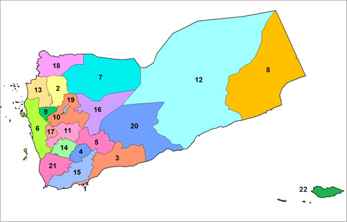 A clickable map of Yemen exhibiting its 21 governorates. A clickable map of Yemen exhibiting its 21 governorates.
