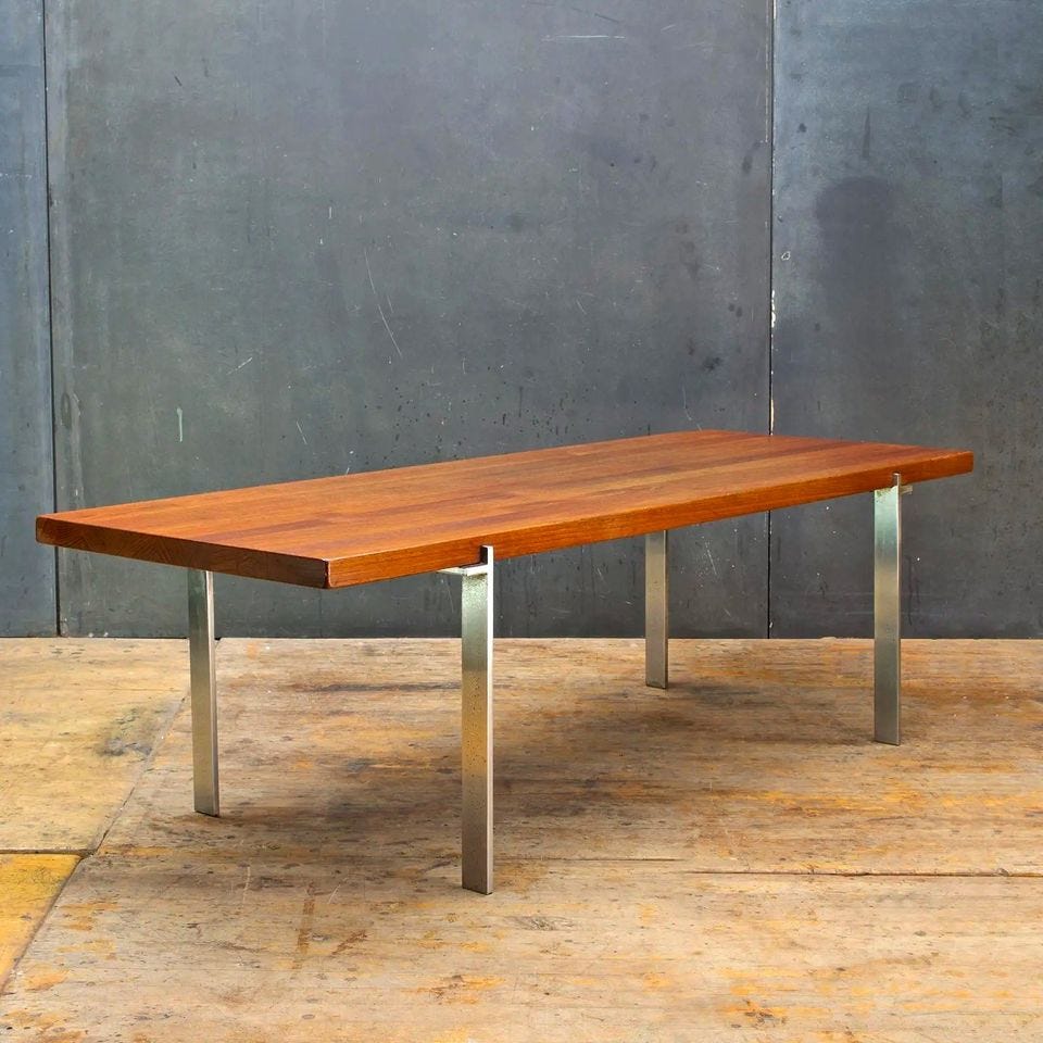 Product photo of 1960s Danish Bench Table Teak Steel Vintage Mid-Century