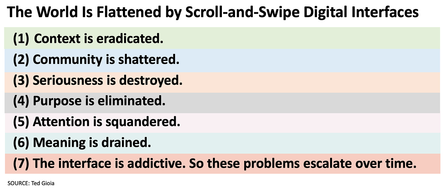 List of problems caused by scroll-and-swipe interfaces.
