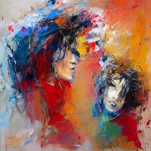AI generated image of two figures in an abstract expressionist style