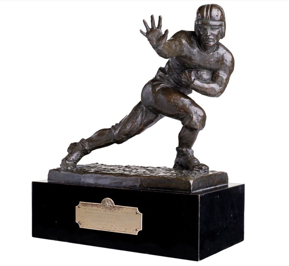 The 1937 Heisman Trophy is being offered via Rally Rd., an online investment platform..