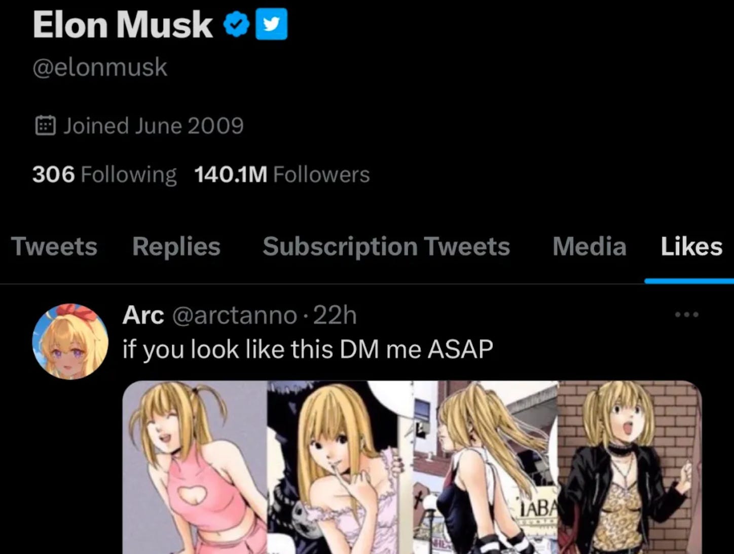 Elon Musk "liking" some manga with young females in it