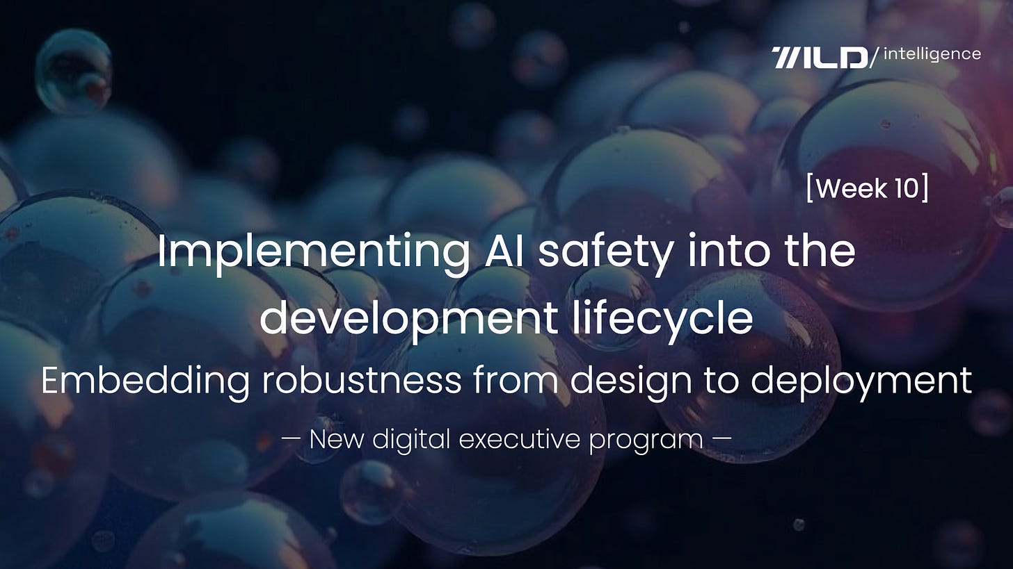 🚀 Implementing AI safety into the development lifecycle [Week 10] | Building safety in: Embedding robustness from design to deployment | A 12-week executive master program for busy leaders