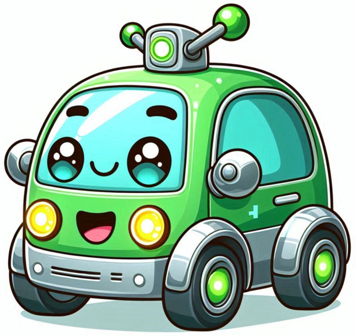 Green cartoon robotaxi / Bing image creator