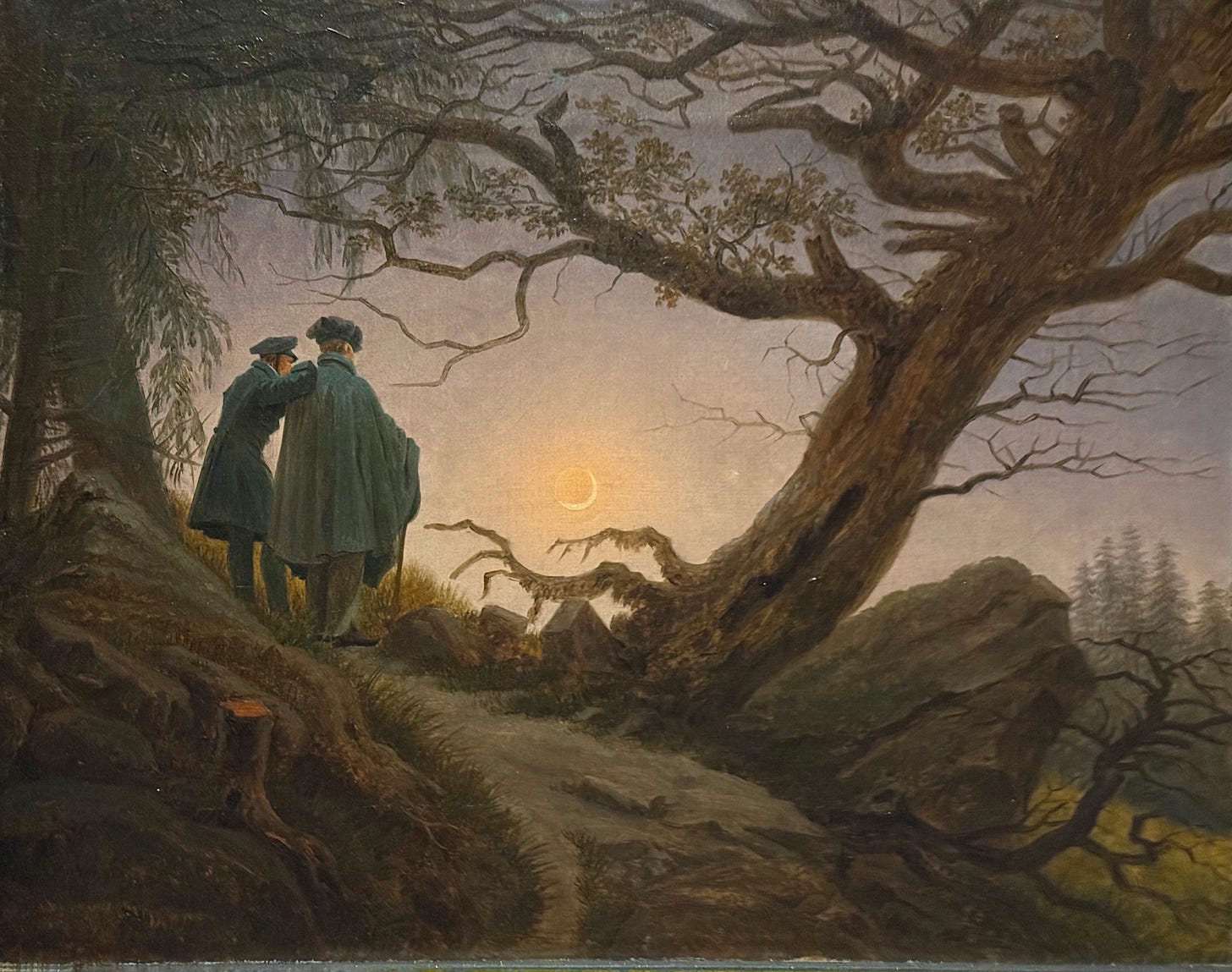"Two Men Contemplating the Moon" by Casper David Friedrich