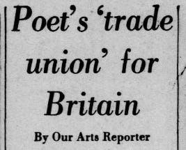 Old newspaper headline: Poet's 'trade union' for Britain