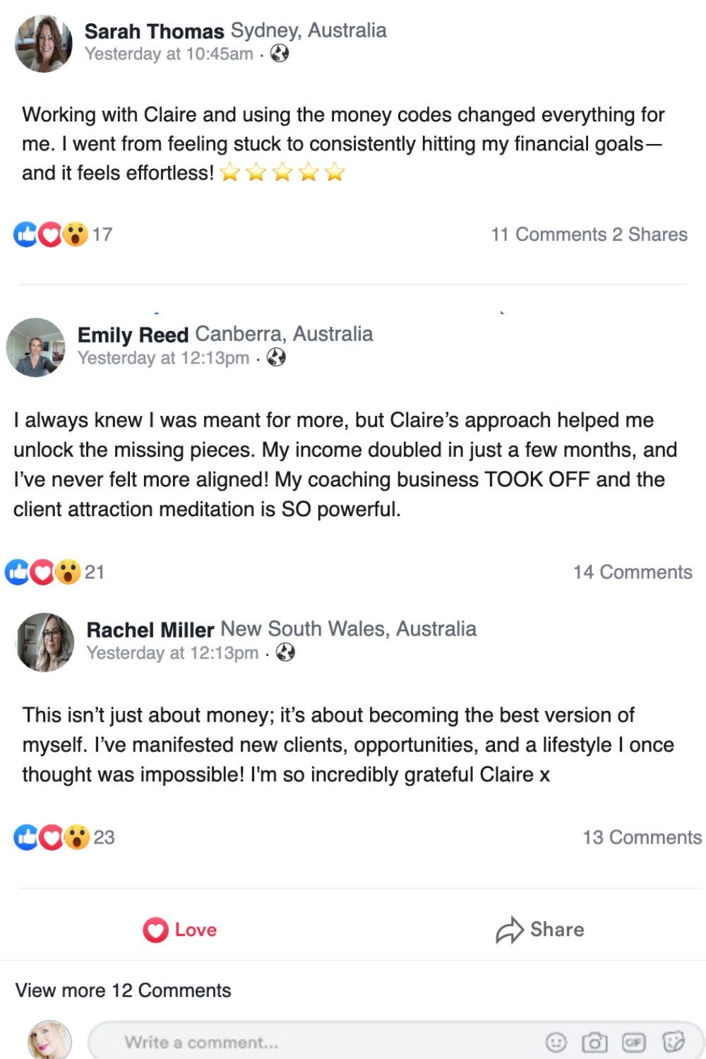 Testimonials for Claire D Coaching