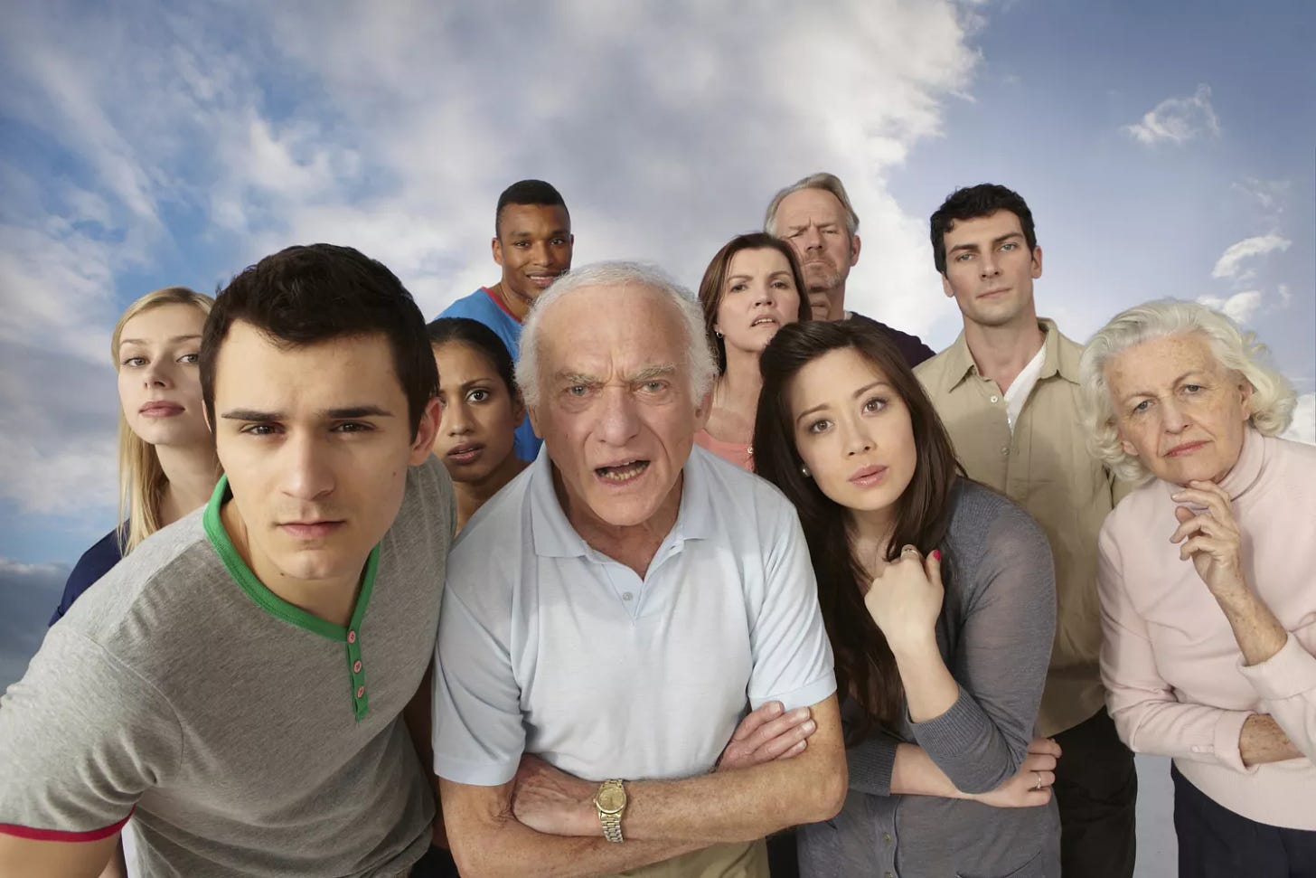 Group of people looking angrily at camera