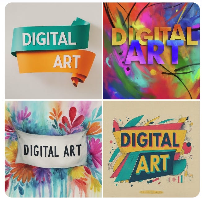 Colorful banner that says “Digital Art” by Imagen - all four images are spelled correctly