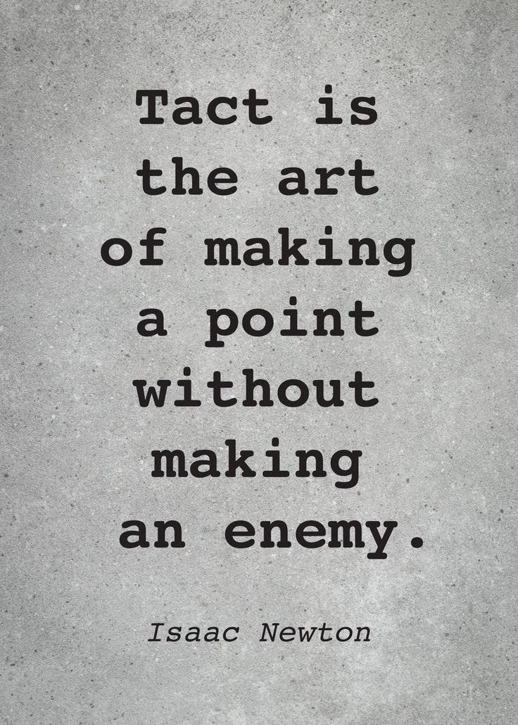 This may contain: a quote that reads fact is the art of making a point without making an enemy