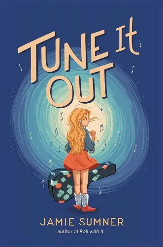 tune it out cover, a young girl carrying a guitar case with airpods in her ears