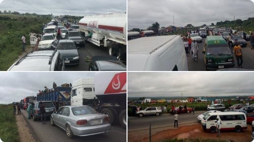 Protesting Drivers Block Kaduna-Abuja Highway Over Killing Of Colleague By Police 1