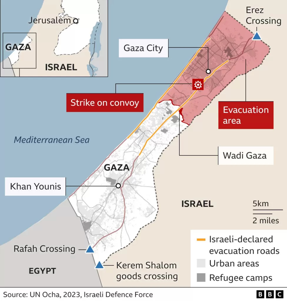 gaza map evacuation israel
