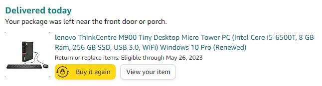 Delivery notice for tiny PC