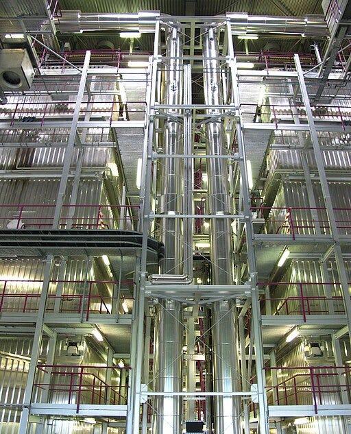 Heat exchanger at district heating plant. 
