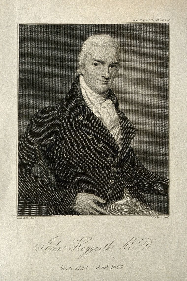 An early 19th-century line engraving of an older man in Regency attire. He has grey hair and dark eyebrows . He is seated and looking directly at the viewer, and smiling slightly.