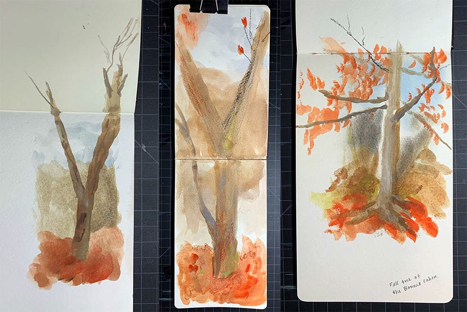 Three observation illustration studies of a tree in the fall / autumn Kayla Stark
